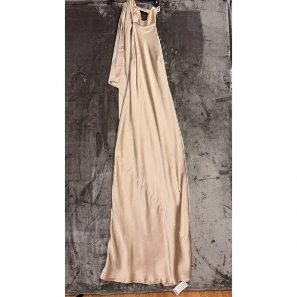 Show Me Your Mumu Lisa Maxi Dress Small Champagne Satin Halter Open Back - Picture 9 of 15